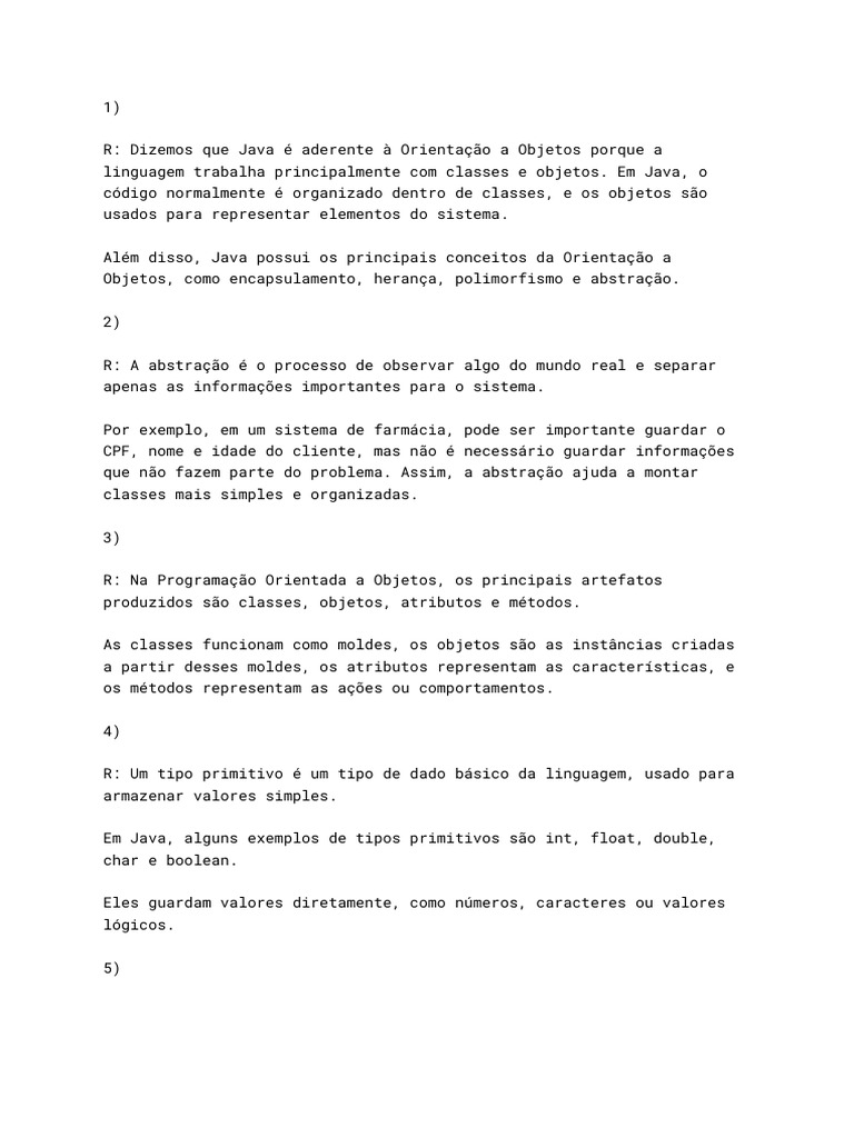 Lista 1 de Java POO | PDF | Java (linguagem de programação ...