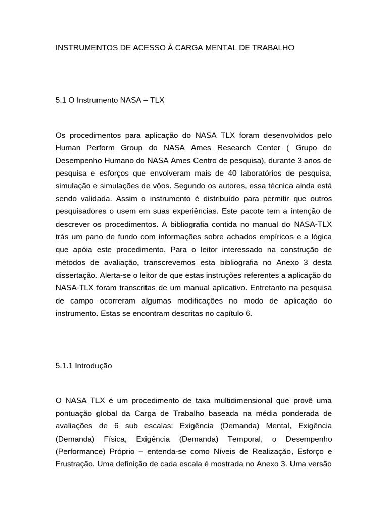 Manual NASA TLX Português | PDF