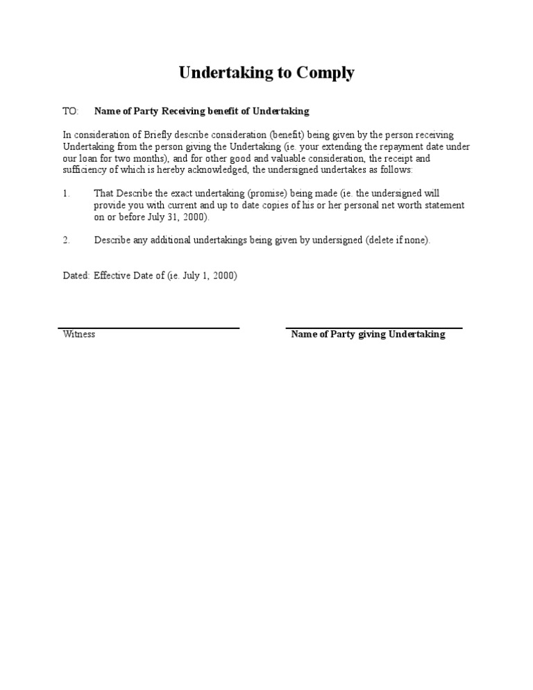 Compliance Undertaking Agreement Template | PDF