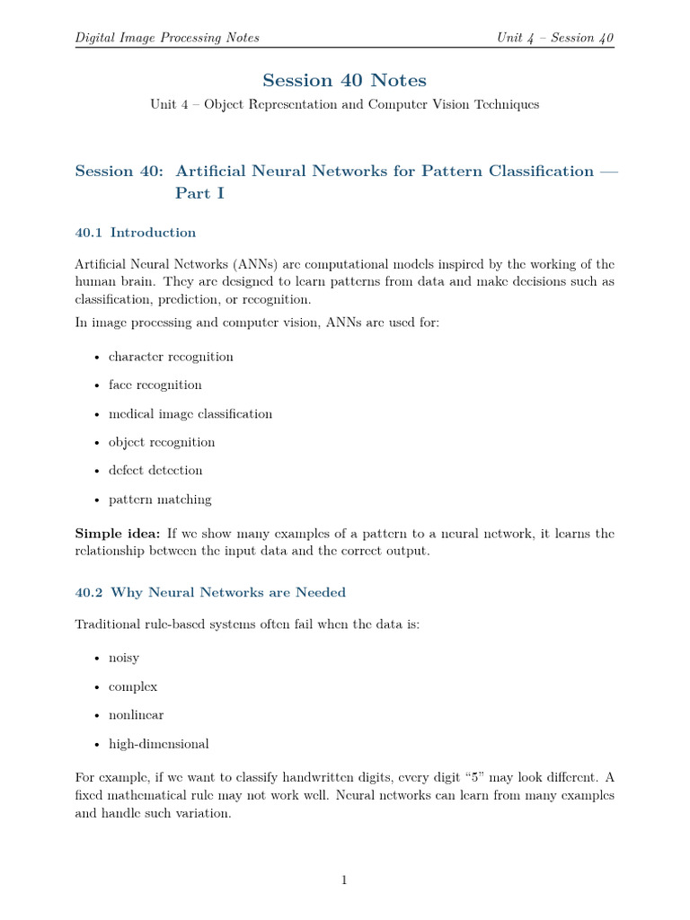 Session 40 Artificial Neural Networks for Pattern Classification Part i ...