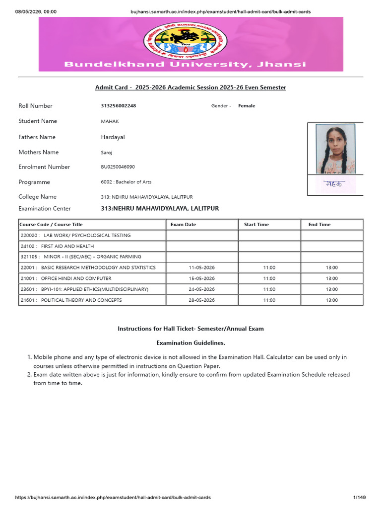 Ba 2 ND Sem Admit Card PDF 1 | PDF | Academic Term | Calculator