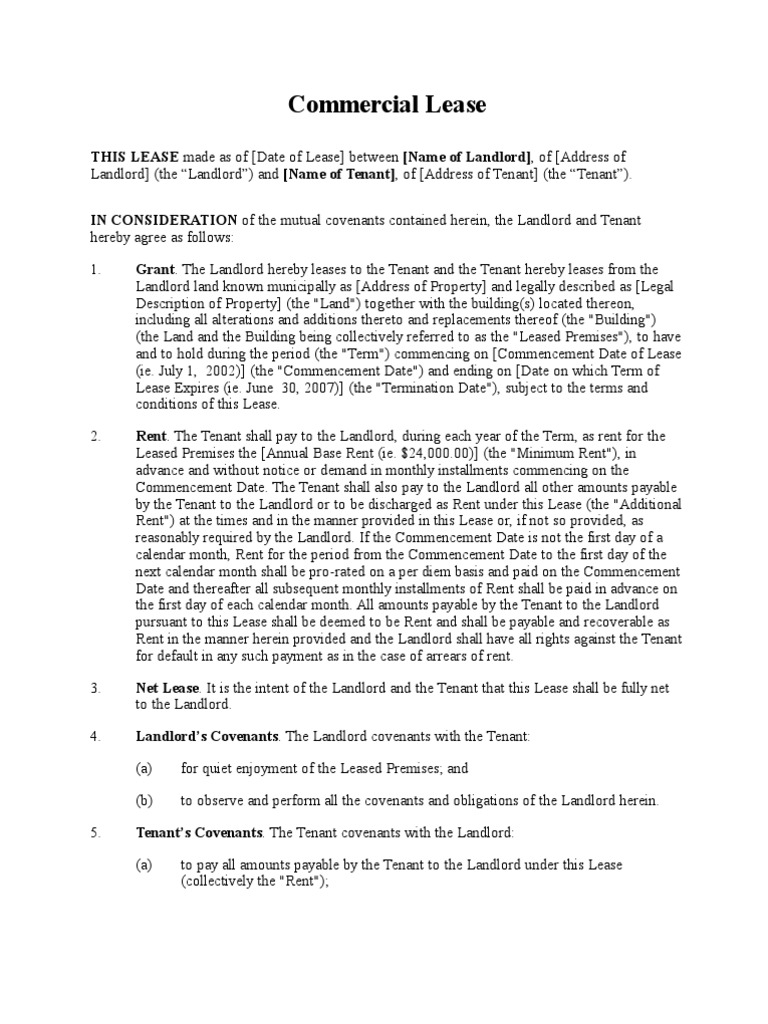 Commercial Lease (Short Form) PDF Lease Leasehold Estate