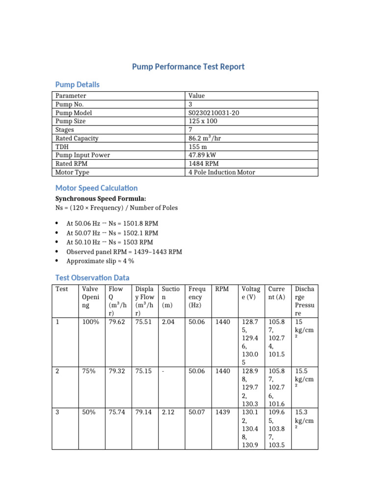 Corrected Pump Test Report | PDF | Pump | Mechanical Engineering