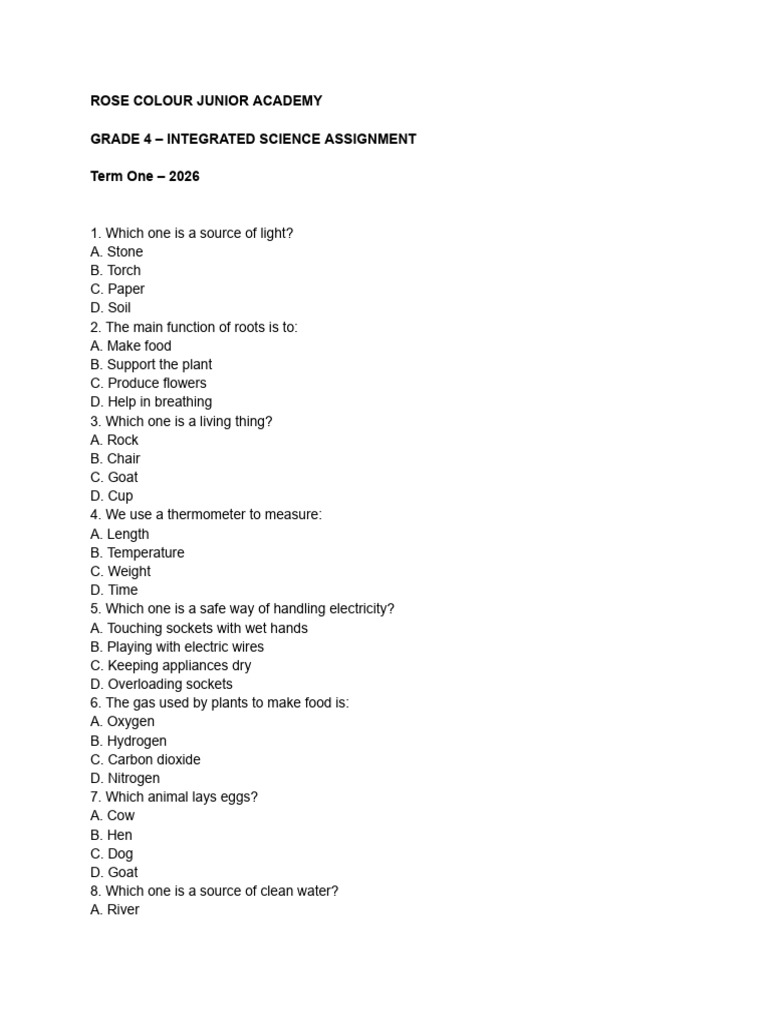 Grade 4 Assignment | PDF | Water