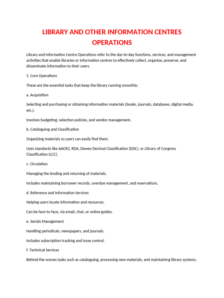 Library Operation Notes | PDF | Libraries | Information Science