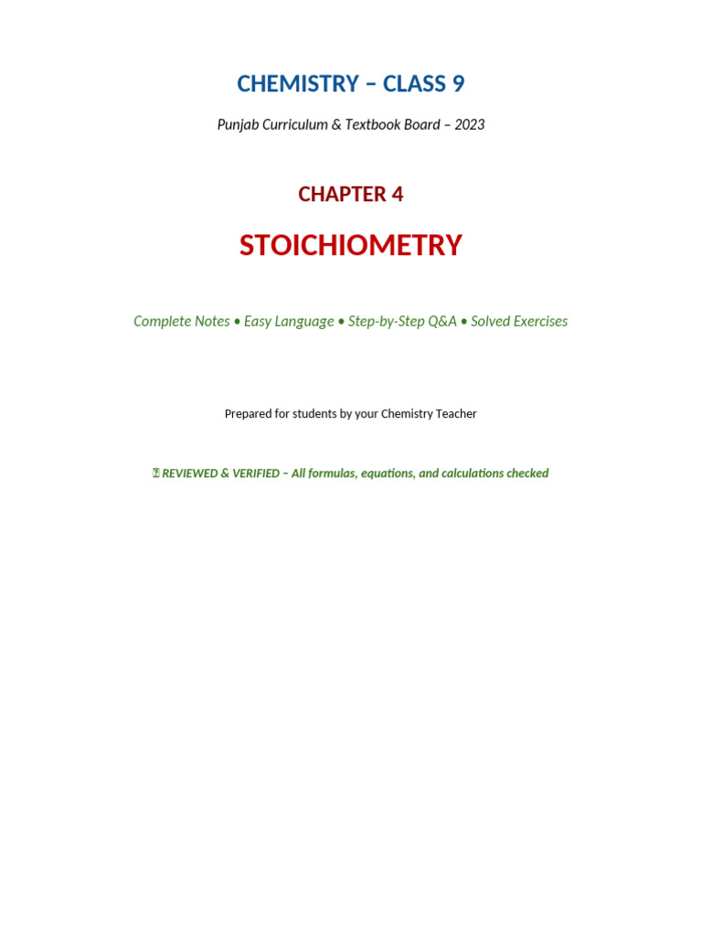 Chapter 4 Stoichiometry Notes | PDF | Stoichiometry | Mole (Unit)