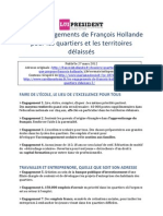 Les 20 engagements de François Hollande pour les quartiers et les territoires délaissés