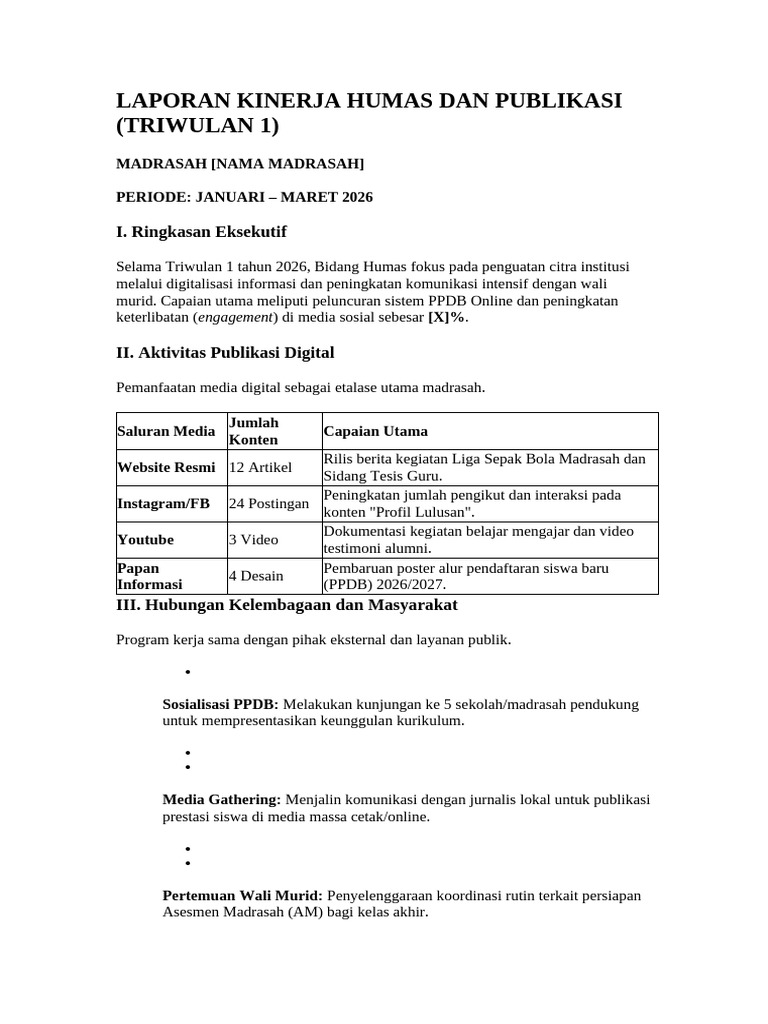 Contoh Laporan Kinerja Humas Dan Publikasi | PDF