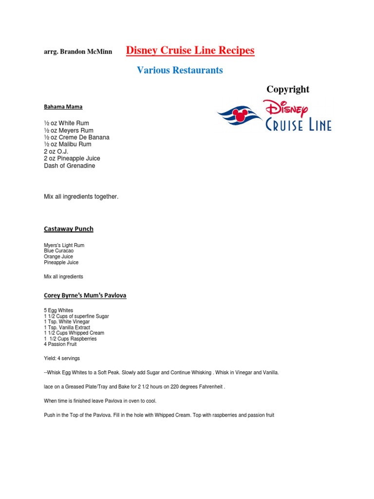 Disney Cruise Line Recipes | PDF | Dough | Breads