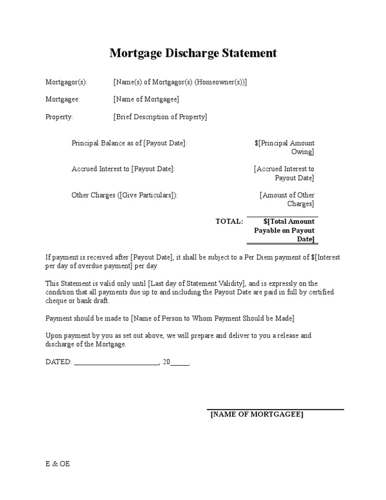 Mortgage Discharge Statement