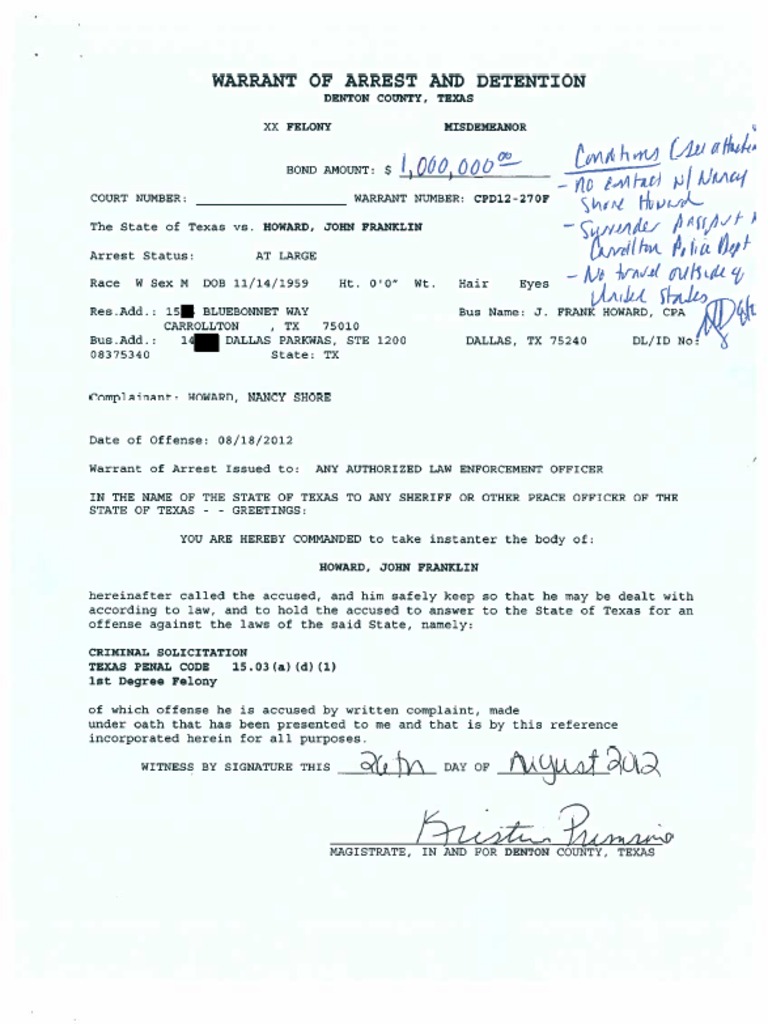 John Franklin Howard Arrest Affidavit PDF