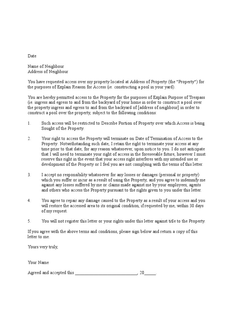 Permission to Access Property Temporarily