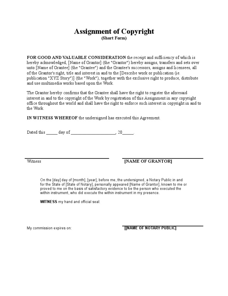 Short form copyright assignment image