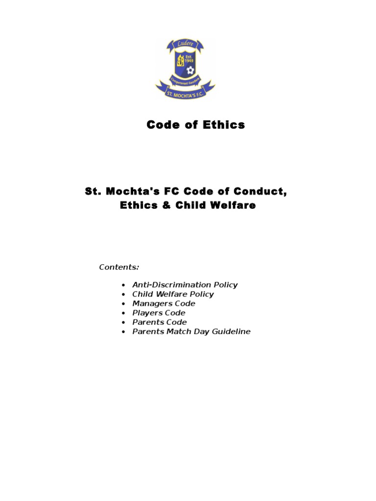ST Mochtas Football Club - Code of Conduct Ethics | PDF | Child ...