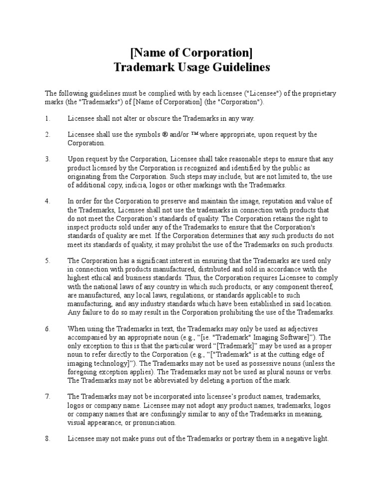 Trademark Usage Guidelines PDF Trademark Noun