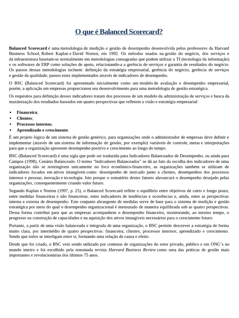 O Que É Balanced Scorecard | PDF | Economias | Business