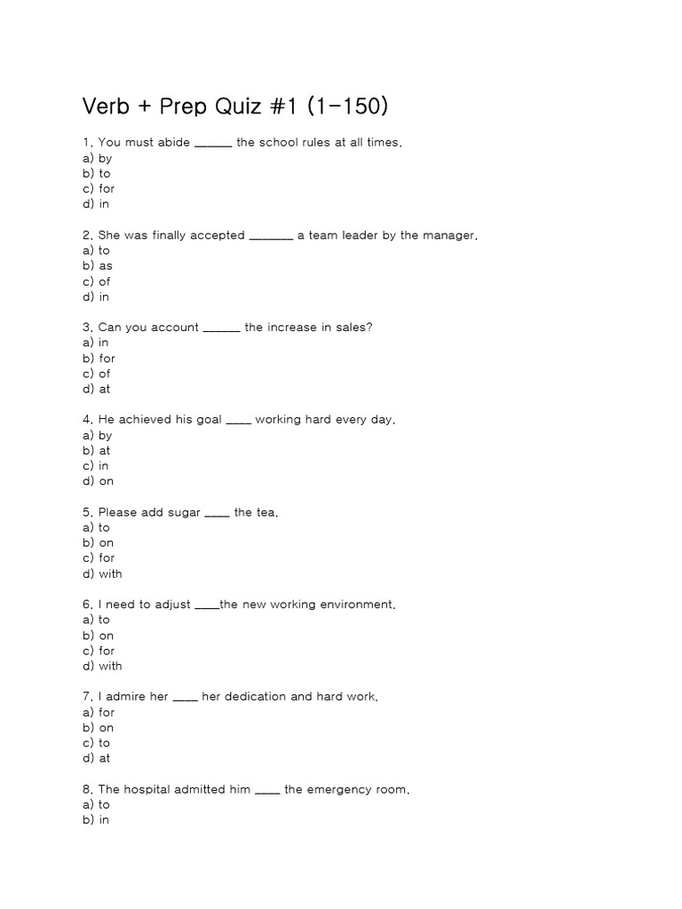 Verb+Prep Quiz #1 | PDF