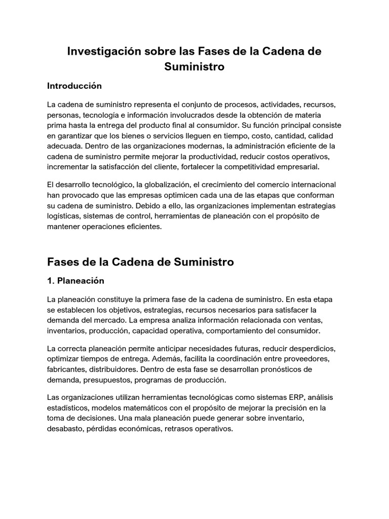 Investigación Sobre Las Fases de La Cadena de Suministro | PDF | Cadena ...
