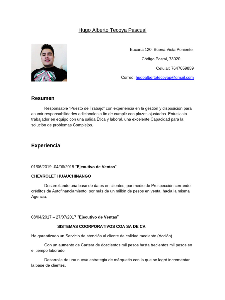 CV Hugo Alberto Teco Yap | PDF