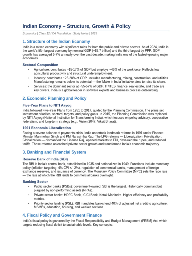 Indian Economy Notes | PDF