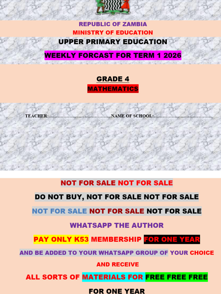 Grade 4 CBC Weekly Forcast Mathematics Term 1 2026 | PDF
