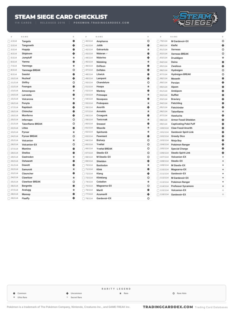 pokemon siege steam card list TCG Steam Siege Card List -