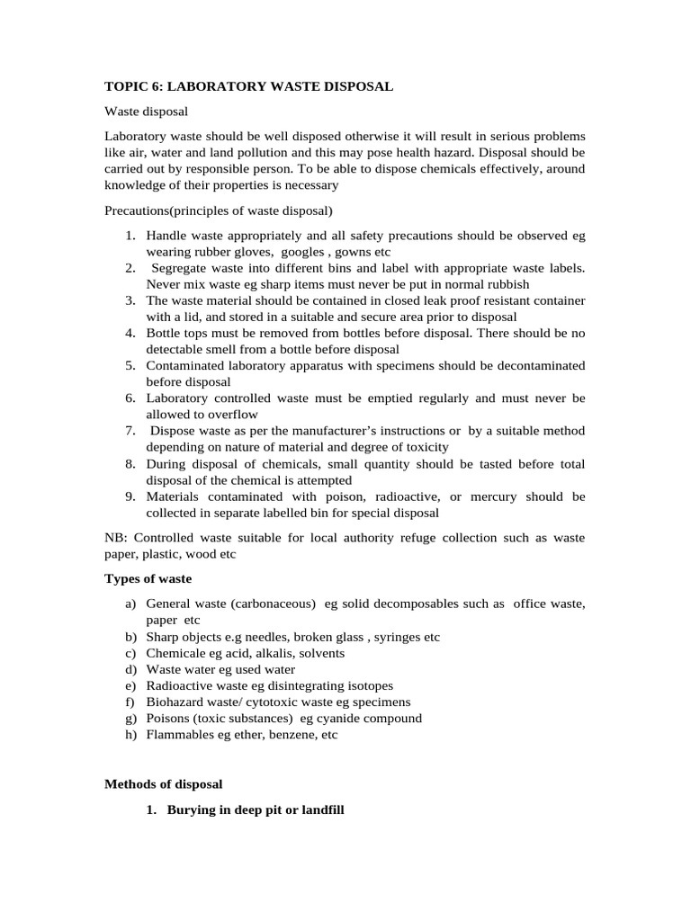 TOPIC 6- LABORATORY WASTE DISPOSAL | PDF | Waste | Sterilization ...