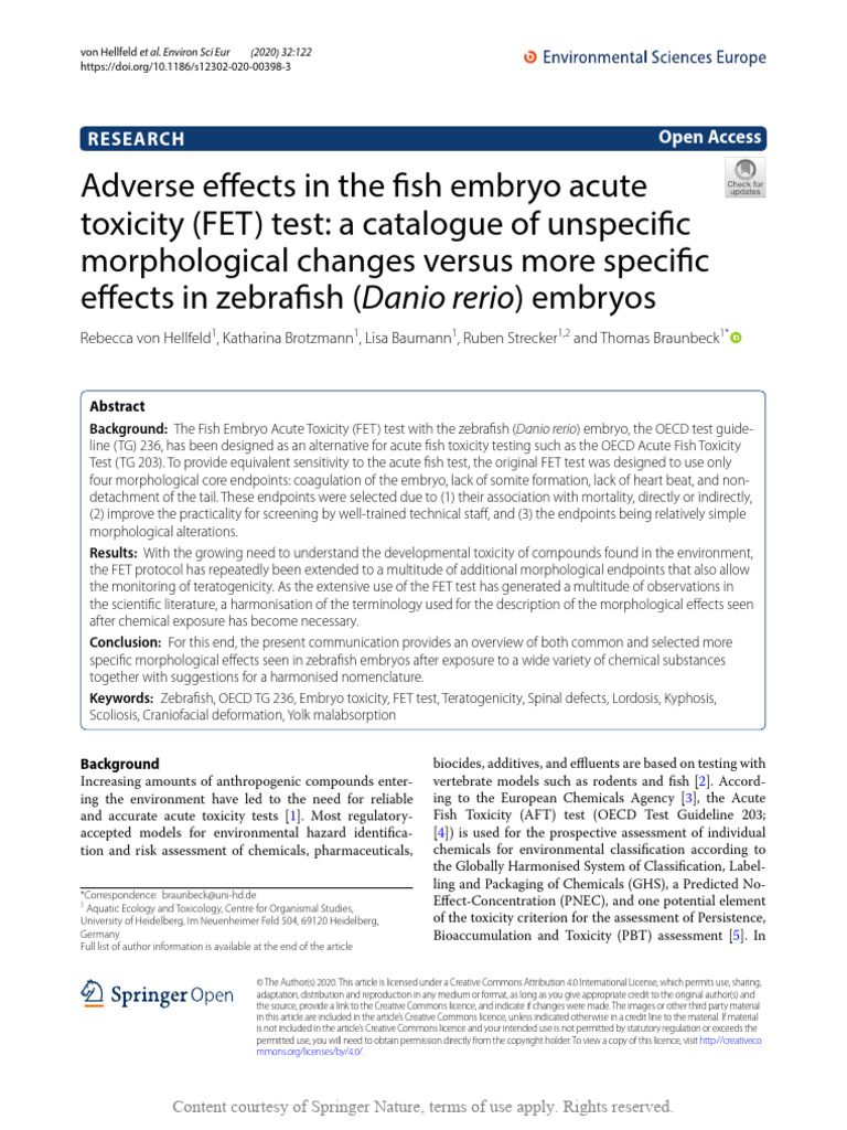 Adverse Effects in the Fish Embryo Acute Toxicity | PDF | Toxicity | Aorta