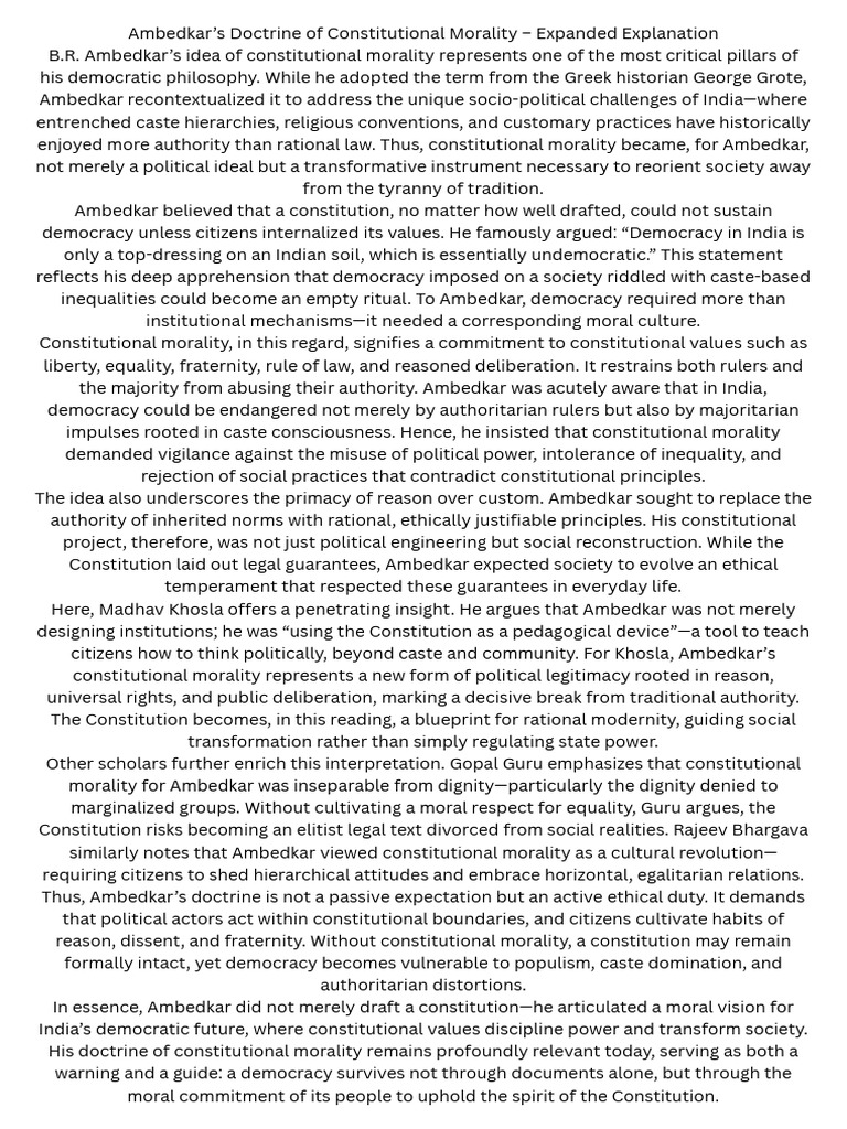 Ambedkar’s Doctrine of Constitutional Morality – a 400-Word Exploration ...
