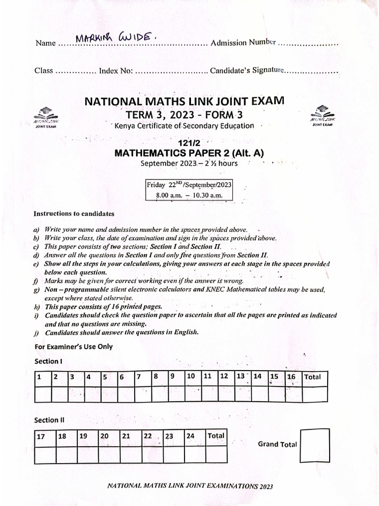 Maths Link Form 3 PP2 T3 2023 | PDF