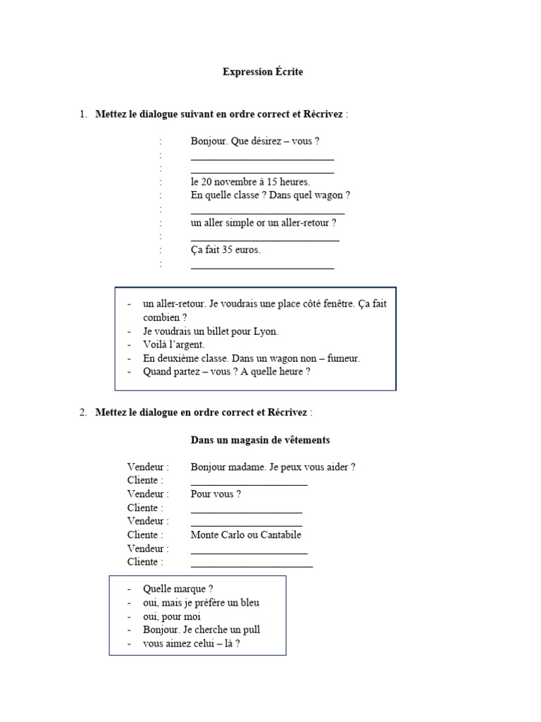 Mettez Le Dialogue en Ordre (Class 10) | PDF | Nourritures | Cuisine