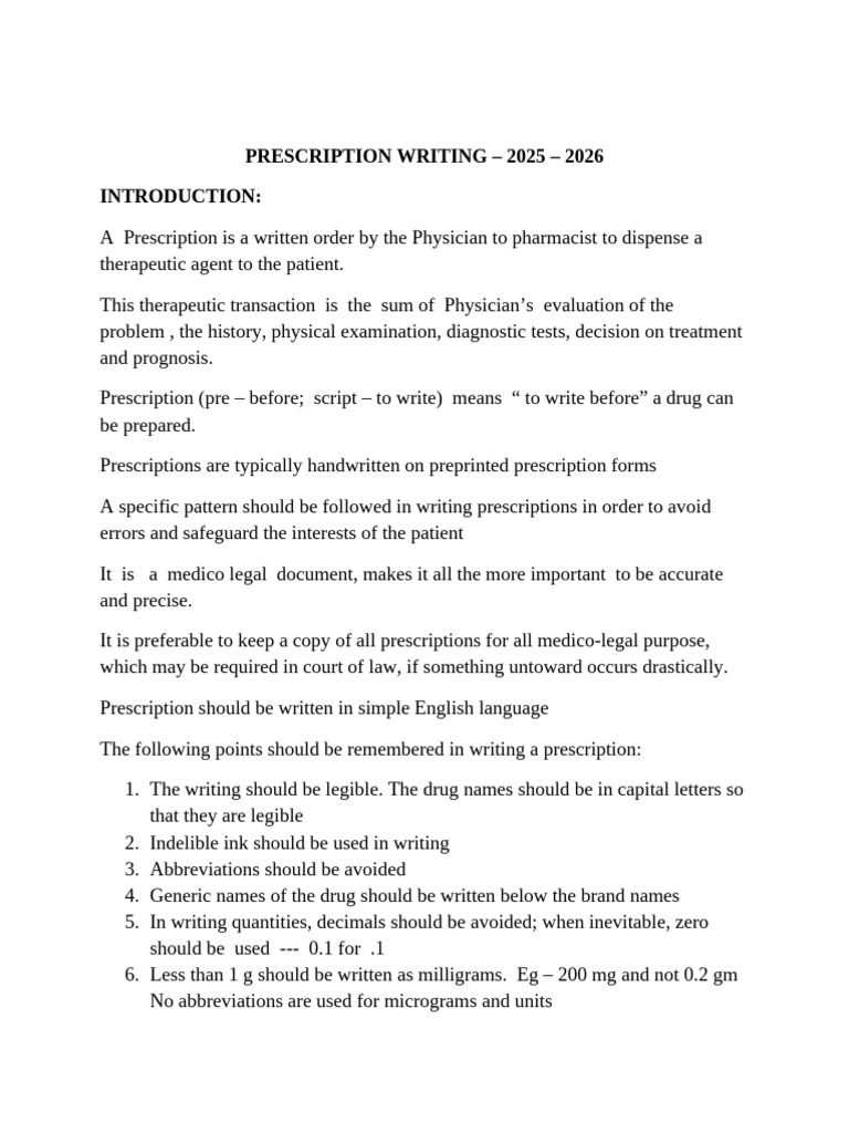 Prescription Writing 2026 | PDF
