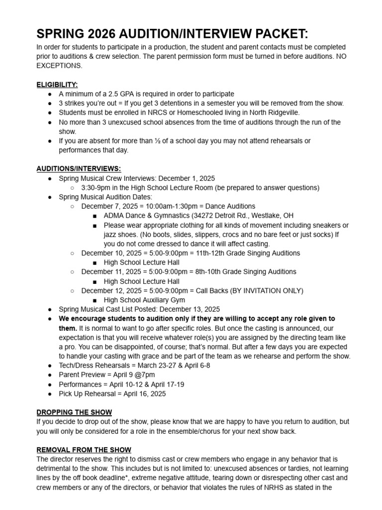 Spring 2026 Audition - Interview Packet | PDF