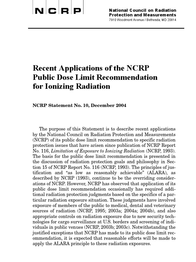 Public Radiation Dose Limit Ionizing Radiation Radiation Protection