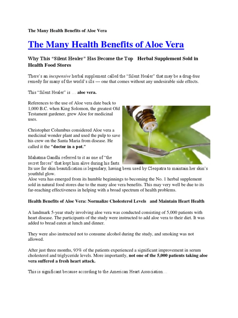 The Many Health Benefits of Aloe Vera | PDF | Herbalism | Traditional ...