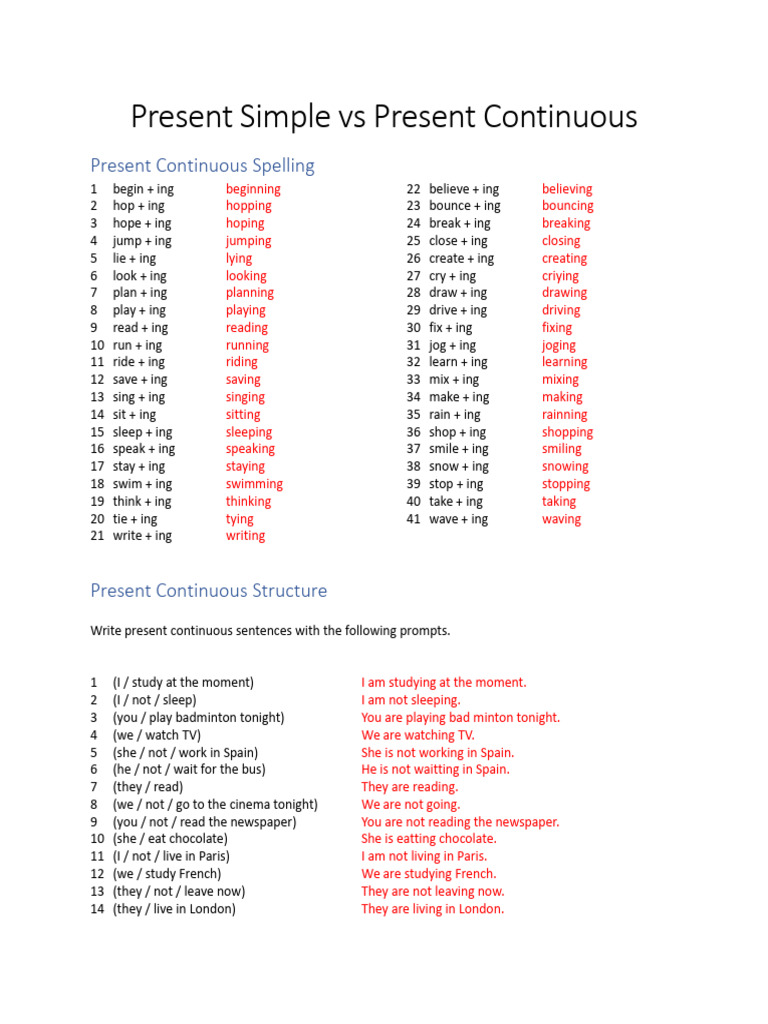 Present Simple and Continuous Exercises | PDF