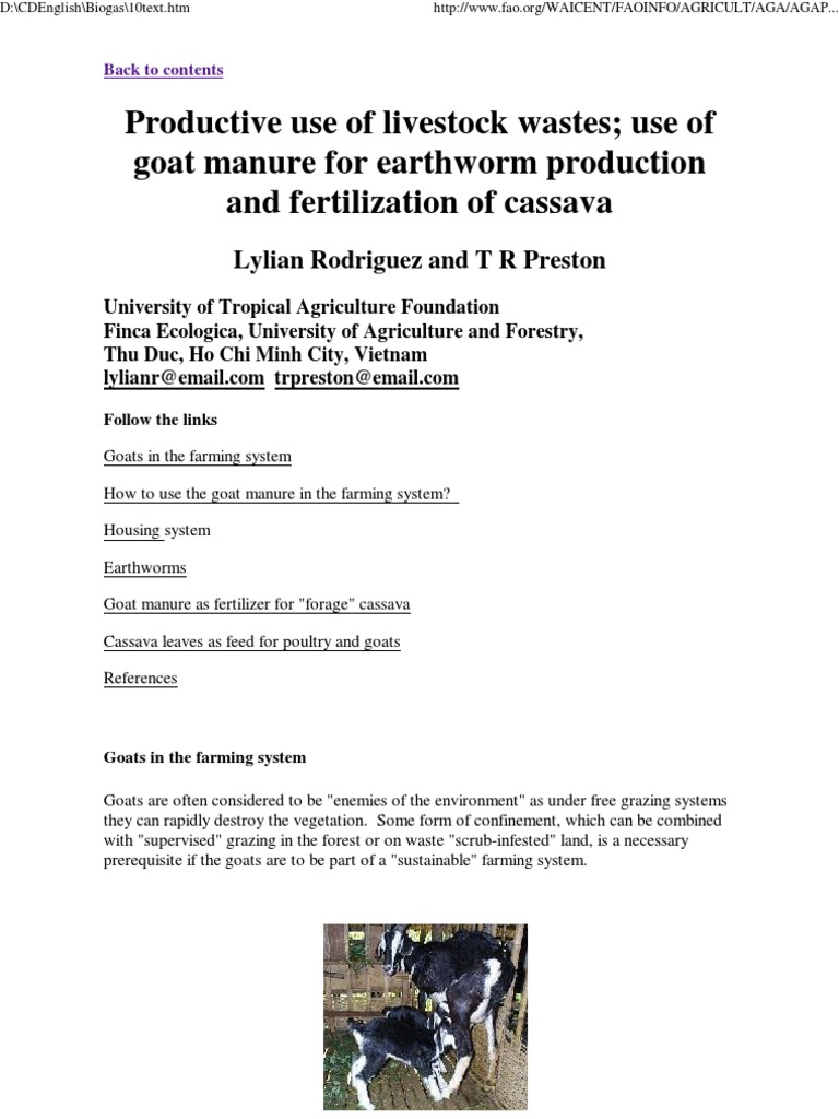Goats Manure for Earthworm Production and Fertilization of Cassava