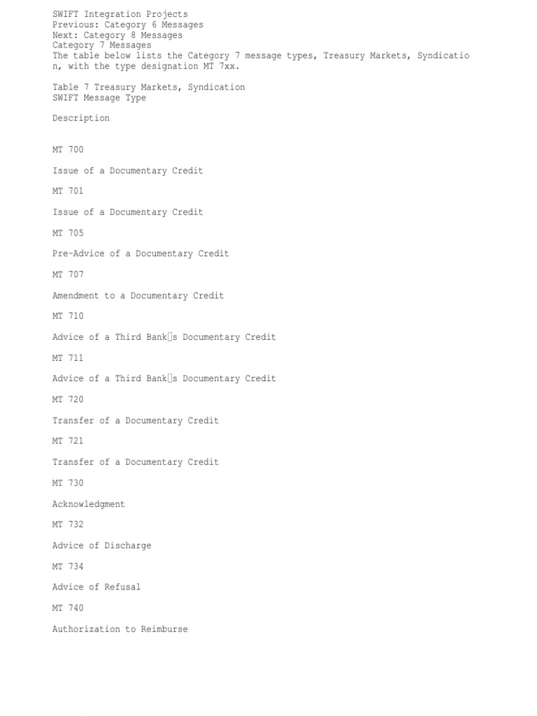 SWIFT Category 7 Message Types | PDF