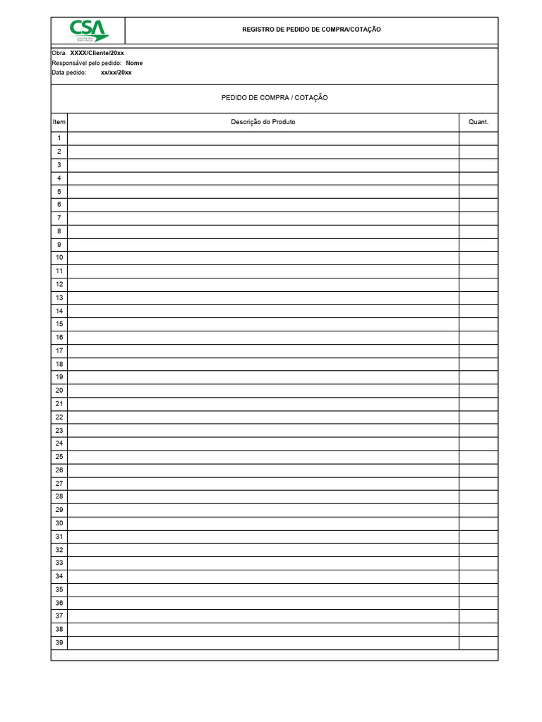 Form. 016 - Registro de Pedido de Compras-Cotação - SEGURANÇA | PDF