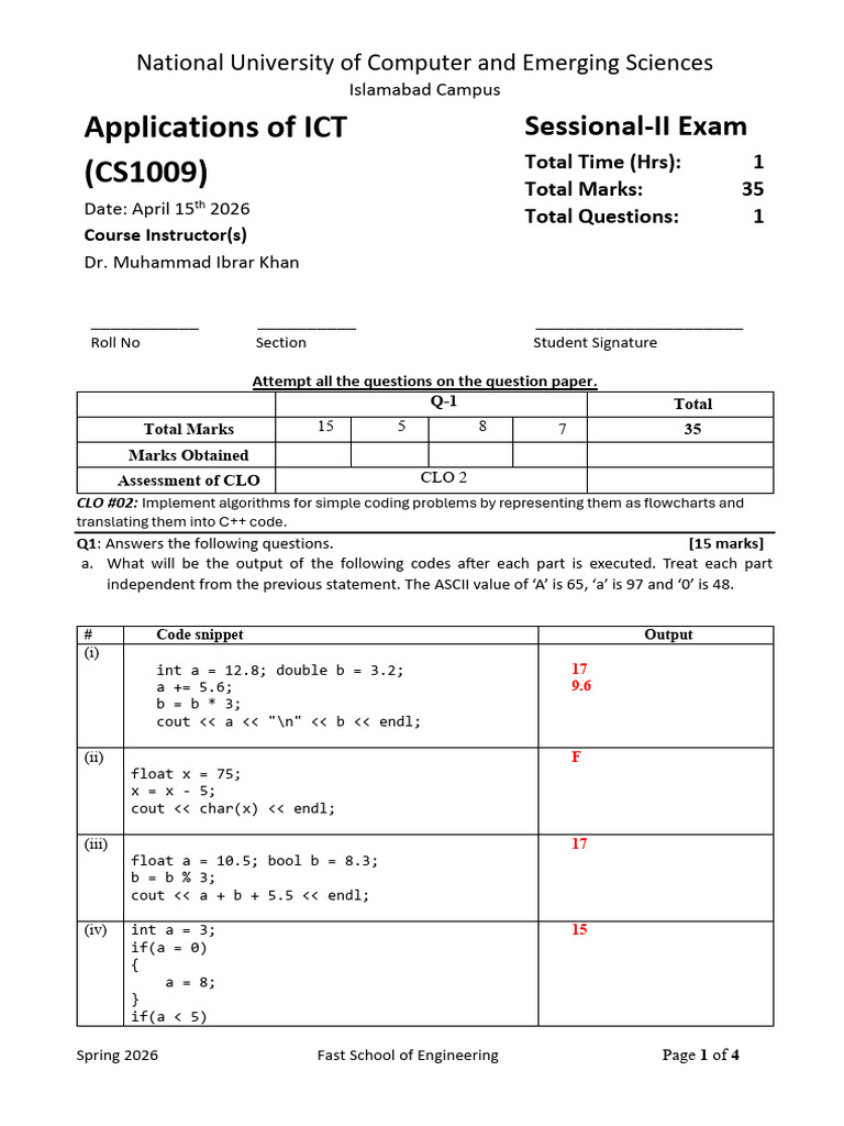 Sessional 2 ICT Spring 26 Solution | PDF | Computer Programming | C++