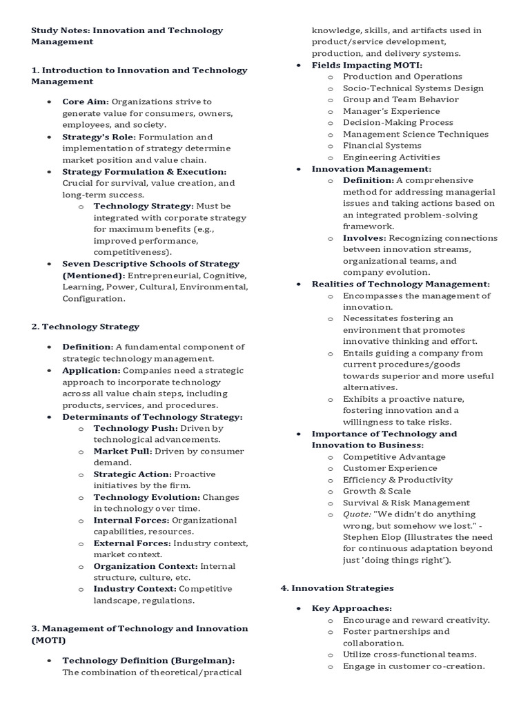 Innovation and Technology Management | PDF | Innovation | Strategic ...