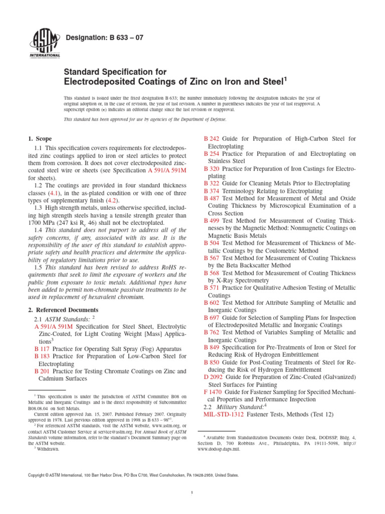 Astm B 633 | PDF | Corrosion | Heat Treating