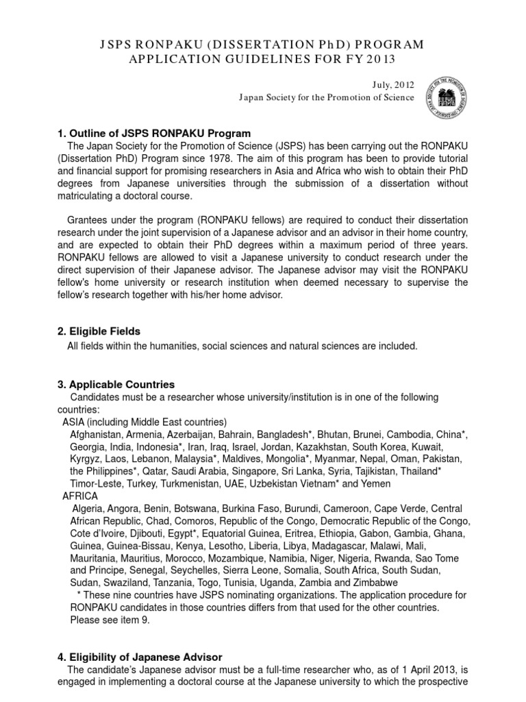 JSPS Application Guidelines | PDF | Doctor Of Philosophy | Thesis