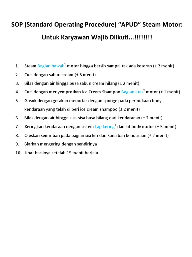 Prosedur Cuci Motor dengan SOP APUD | PDF