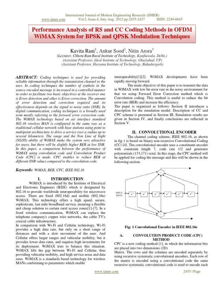 WiMAX Performance: CC vs CPC Coding | PDF | Wi Max | Forward Error ...