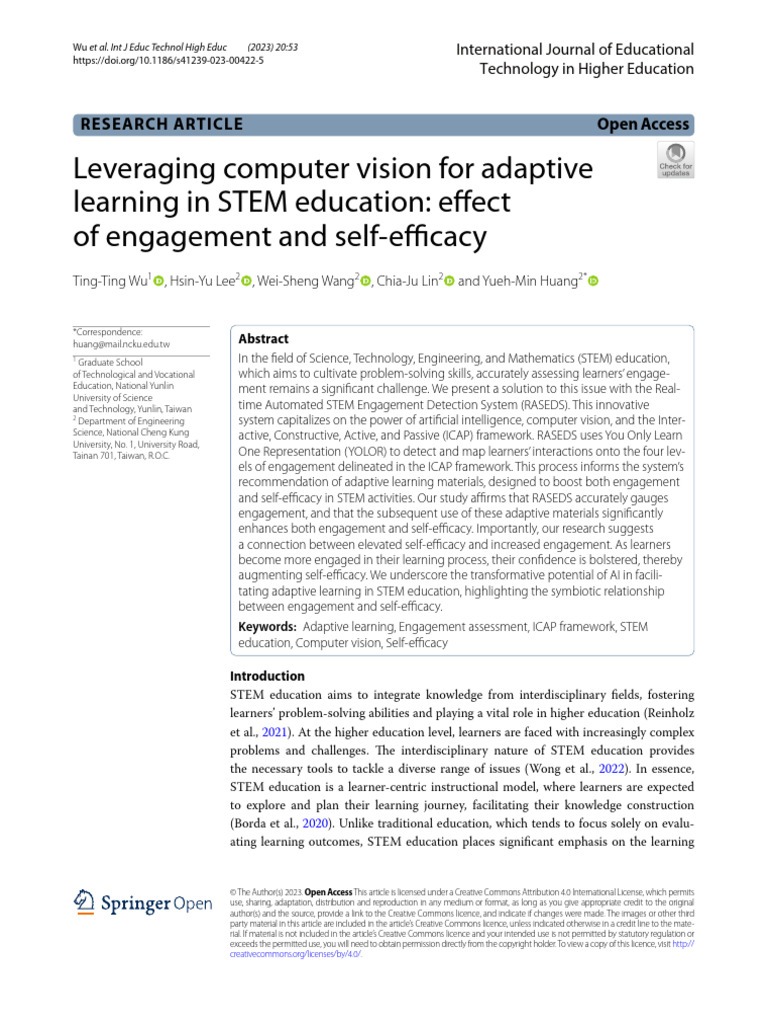 Leveraging Computer Vision For Adaptive Learning in STEM Education ...