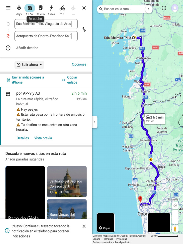 de Rúa Edelmiro Trillo a Aeropuerto de Oporto-Francisco Sá Carneiro ...