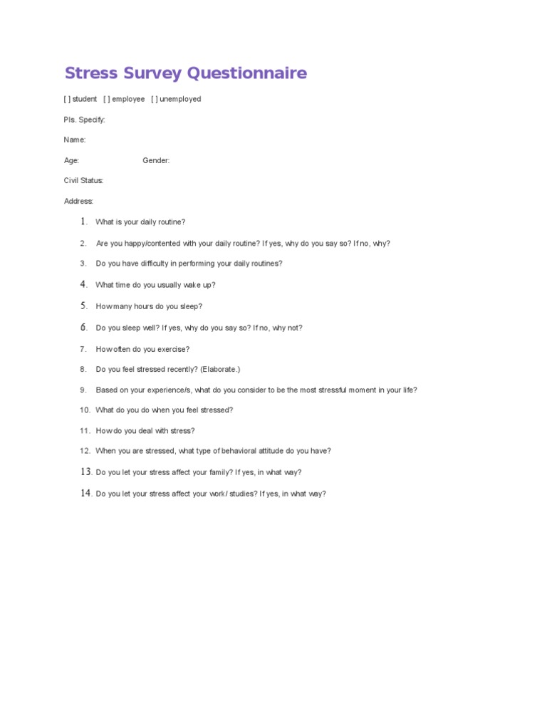 Student Stress Survey Questionnaire | PDF | Self-Improvement