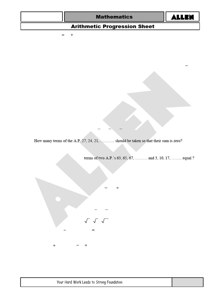 Arithmetic Progression Sheet - Class 10th - 22.05.2026-1 | PDF | Chess ...