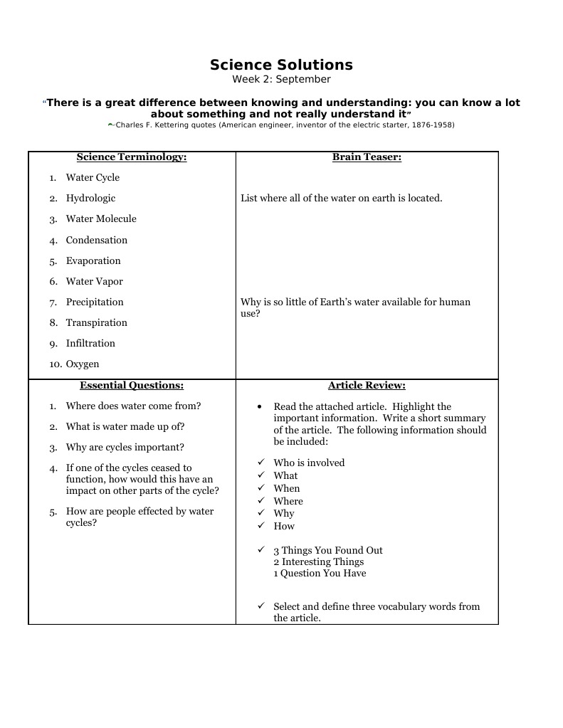 The water cycle answer sheet picture